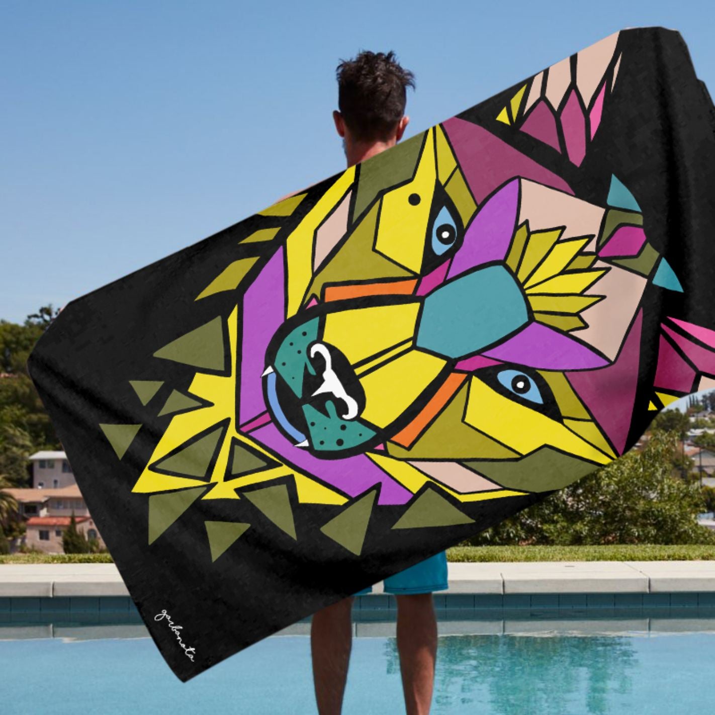 Towel Colored Wolf - Black