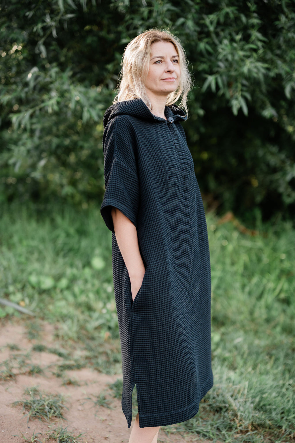 Short-Sleeve Surf Poncho - Cotton Waffle