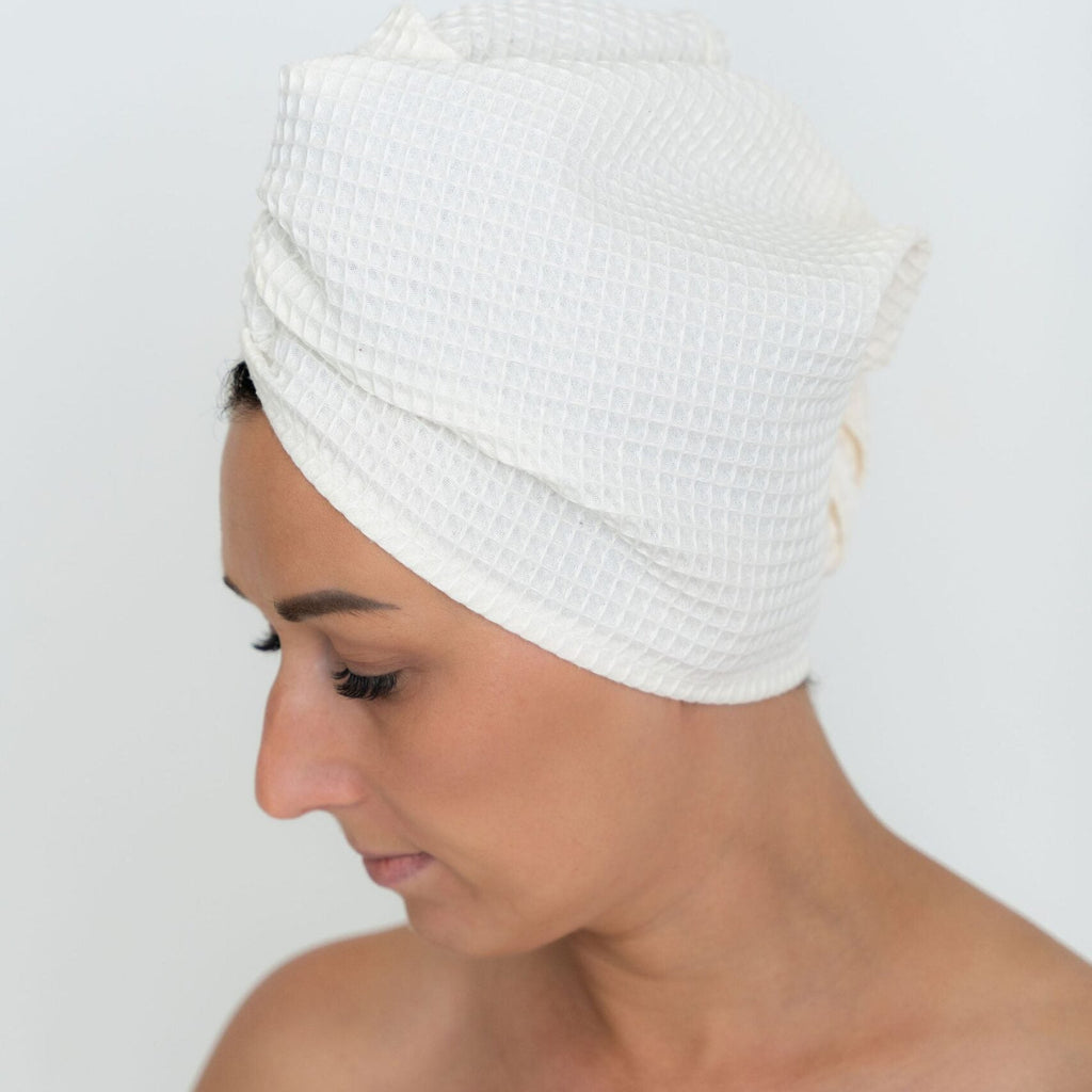 Secure Fit Cotton Hair Towel with Button Closure