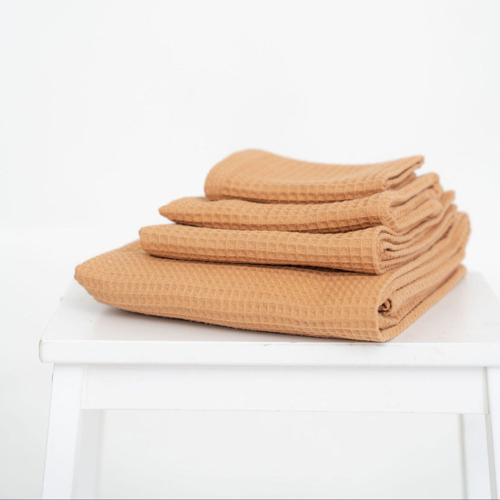 Organic Waffle Cotton Towel - Caramel