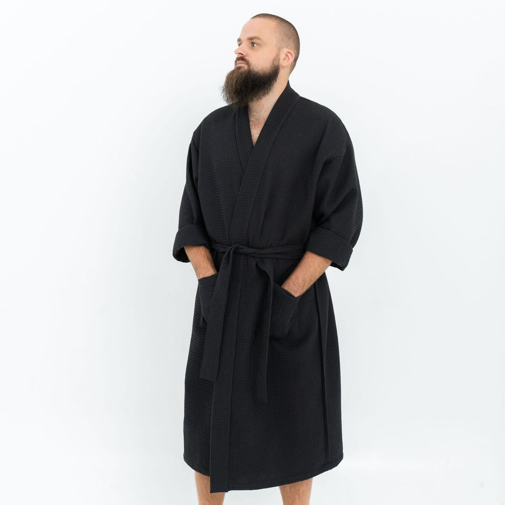Long Waffle Fabric Robe for Men